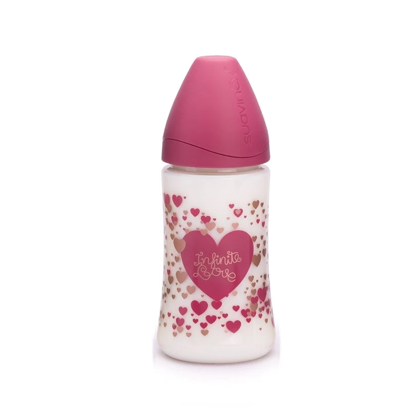 Biberon Suavinex 270ml Con Tettarella In Silicone Flusso Variabile 3p +0m Haute Couture Rosa Scuro