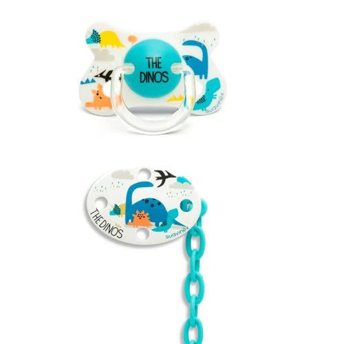 Set Succhietto Suavinex Anatomico Silicone Con Catenella 4-18m+ Fusion Dinosauro