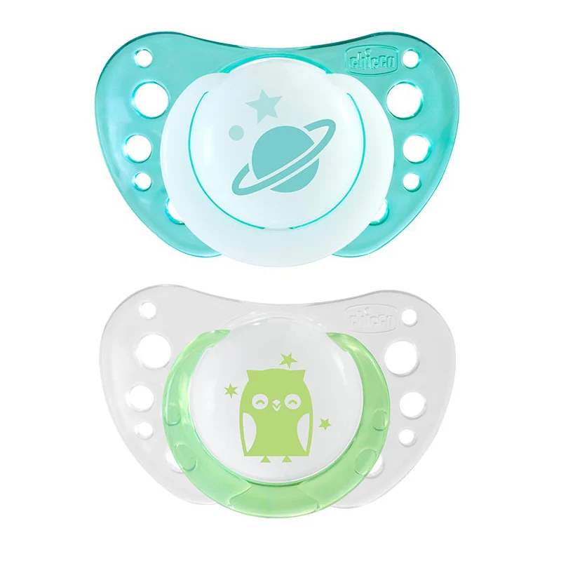 Succhietto Chicco Silicone Physio Air Night 2 Pz Celeste Verde 0-6m