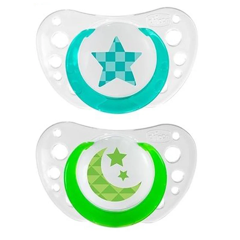 Succhietto Chicco Silicone Physio Air Night 2 Pz Celeste Verde 6-12m