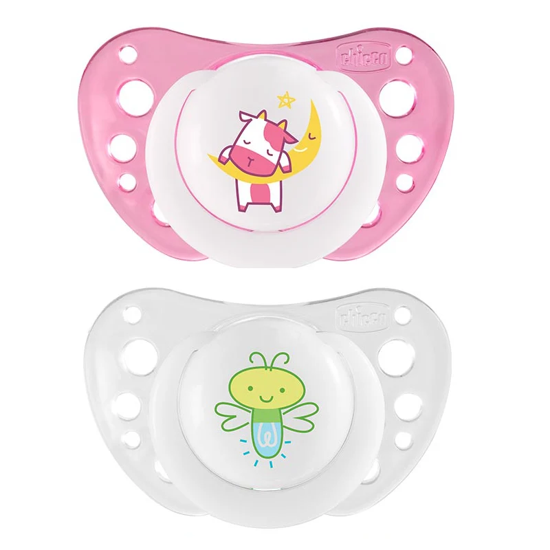 Succhietto Chicco Silicone Physio Air Night 2 Pz Rosa Bianco 16-36m