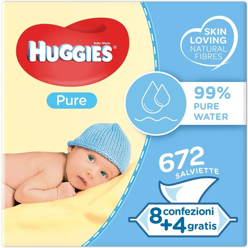 Kit Salviettine Detergenti Huggies Pure 12 Pacchi Da 56 Pz