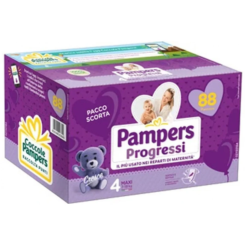 Quadripack Pannolini Pampers Progressi Maxi 7-18 Kg Misura 4 (88 Pz)