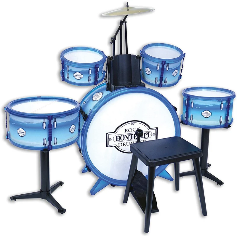Batteria Metallizzata Bontempi 6 Elementi Con Sgabello E Bacchette Blu