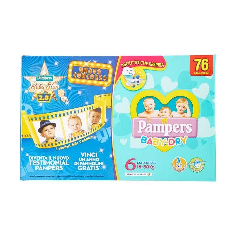 Pannolini Pampers Baby Dry Extra Large 6 ( 15-30 Kg) 76 Pz