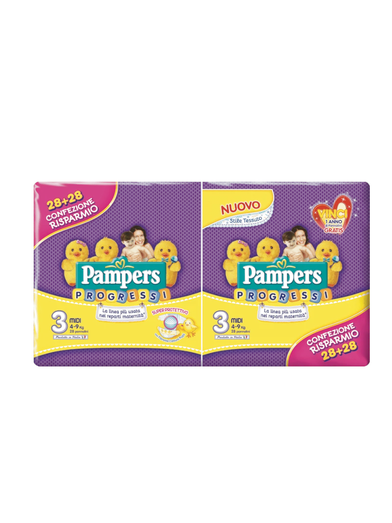 Pampers Pannolini Progressi Midi Taglia 3 (4-9 Kg) 56 Pz