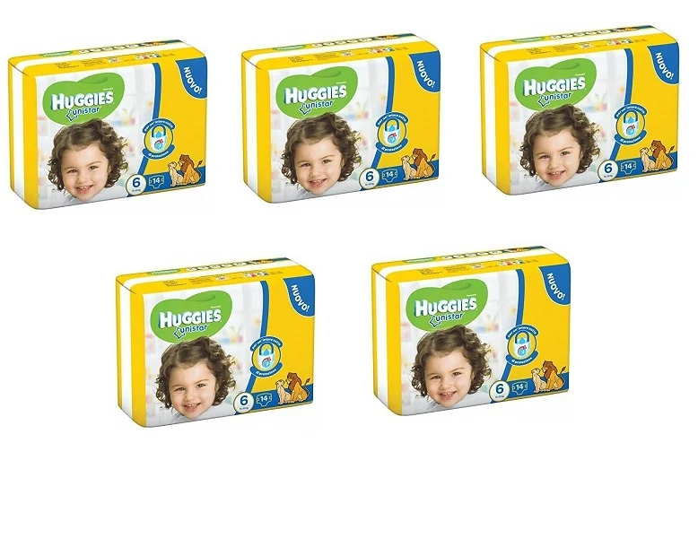 Huggies Unistar Extralarge Taglia 6 (15-30 Kg), 5 Confezioni Da 14 (70 Pannolini)