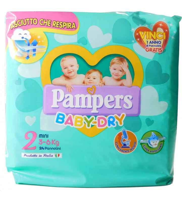 Pannolini Pampers Baby Dry Taglia 2, (3-6 Kg) Confezione Da 24 Pz