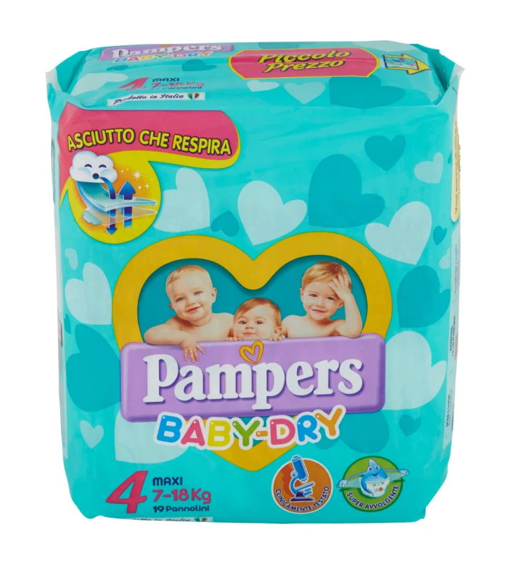 Pannolini Pampers Baby Dry Taglia 4, (7-18kg) Confezione Da 19 Pz