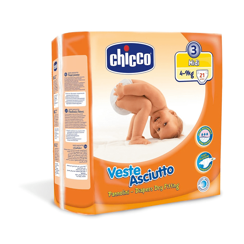 Chicco Veste Asciutto Midi, 21 Pannolini, Taglia 3 (4-9 Kg)