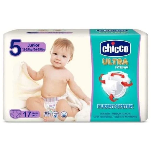 Pannolini Chicco Ultra, Taglia 5 (15-25 Kg) Confezione Da 17 Pz