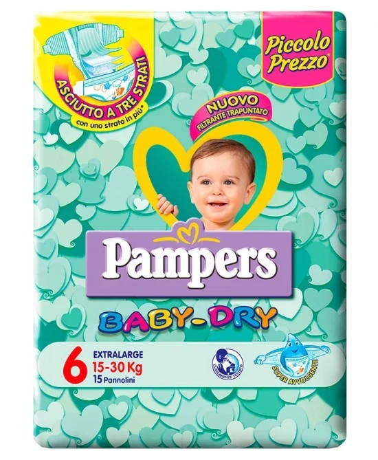 Pannolini Pampers Baby Dry Extralarge 15-30 Kg Misura 6 (15pz)