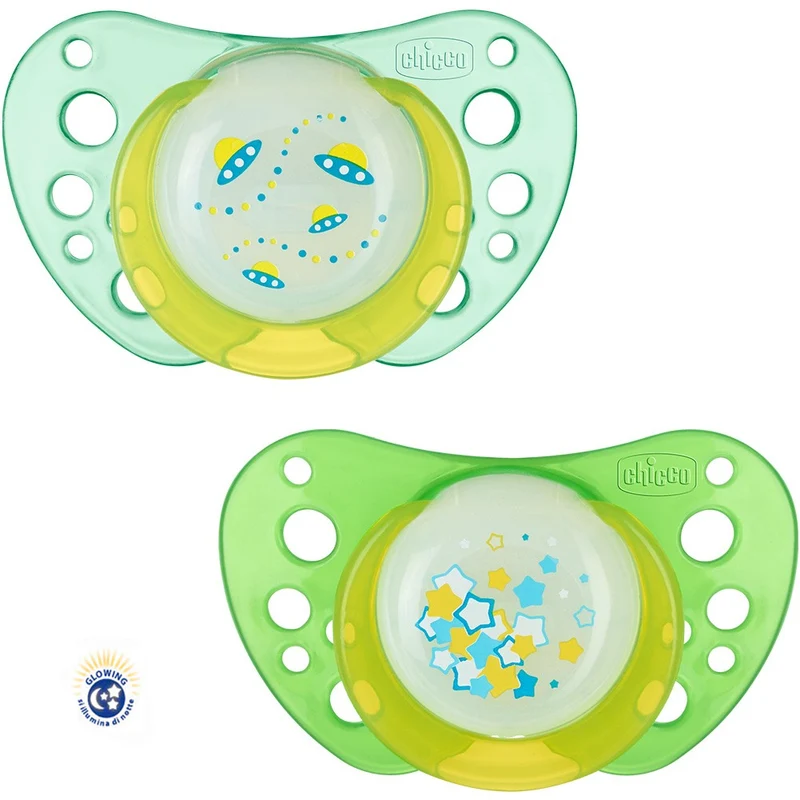 Succhietto Chicco Physio Air Glowing Caucciã¹ 2 Pz Verde 0-6m
