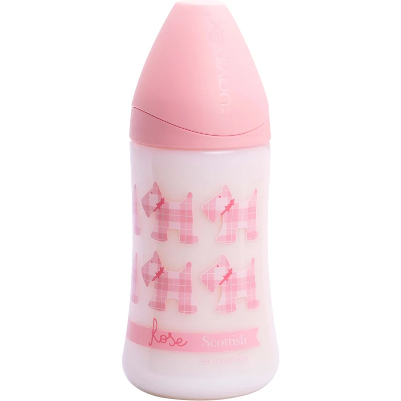 Biberon Suavinex 270ml Con Tettarella In Lattice Flusso Variabile +0m Scottish Dogs Rosa