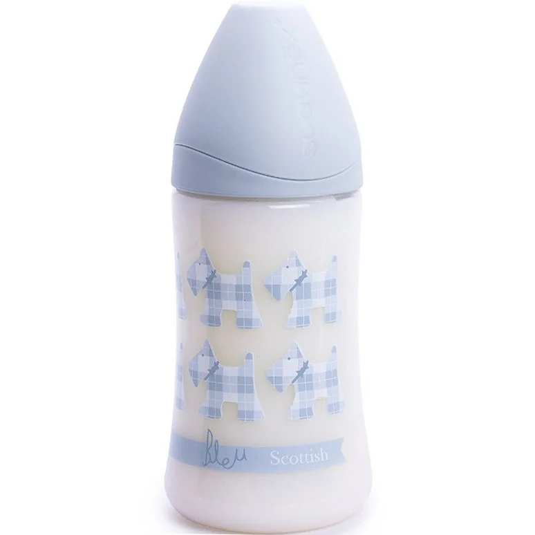 Biberon Suavinex 270ml Con Tettarella In Lattice Flusso Variabile +0m Scottish Dogs Azzurro