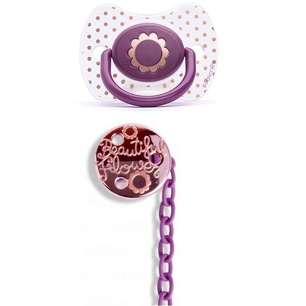Set Succhietto Suavinex Fisiologico Silicone Con Catenella 4m+ Beautiful Flowers