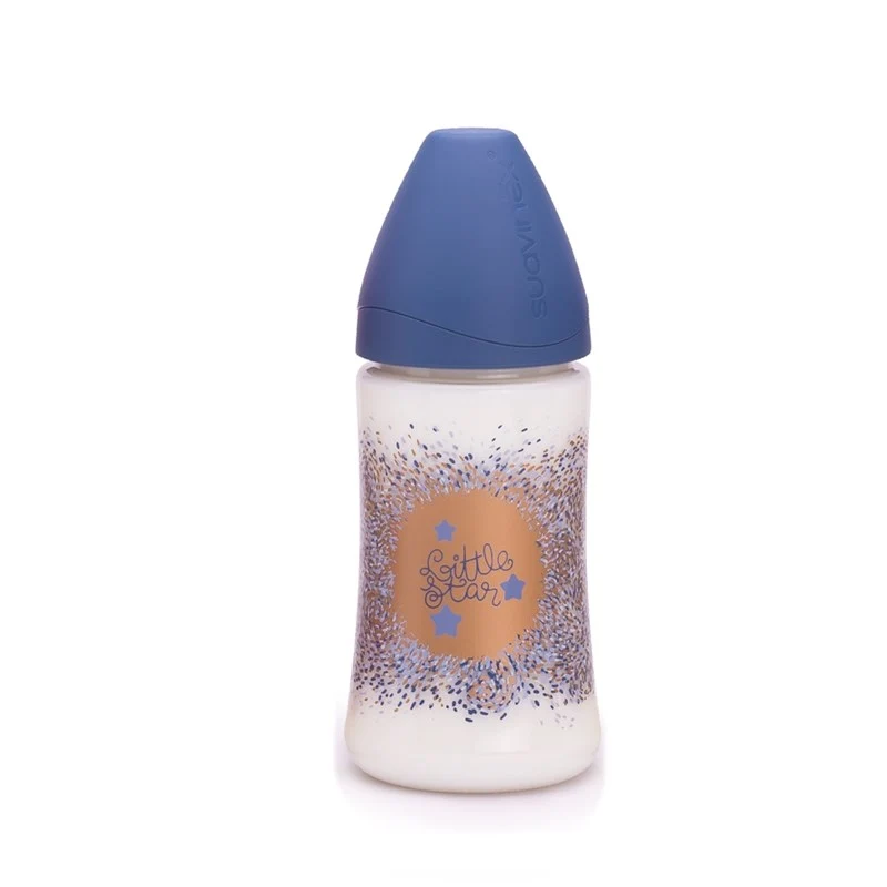 Biberon Suavinex 270ml Con Tettarella In Silicone Flusso Variabile 3p +0m Haute Couture Azzurro Stella Blu