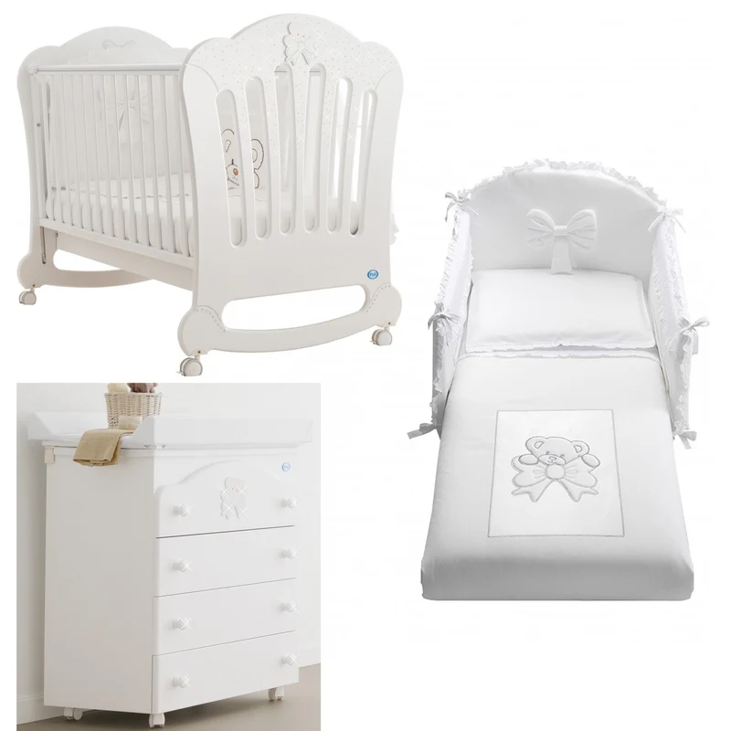 Kit Pali Prestige Principe Bianco + Cassettiera Fasciatoio + Completo Piumone