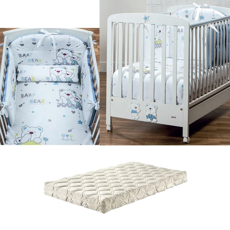 Lettino Picci Mami 84.71 Bianco Azzurro + Completo Piumone + Materasso