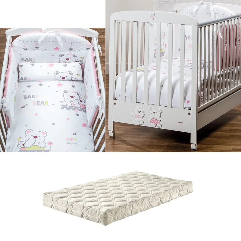 Lettino Picci Mami 84.71 Bianco Rosa + Completo Piumone + Materasso
