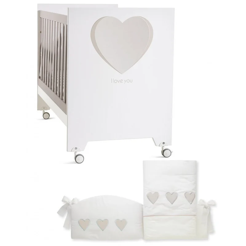 Lettino Feretti I Love You Bianco Tortora + Completo Piumone
