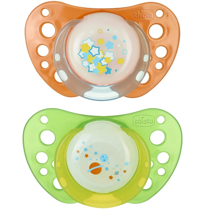 Succhietto Chicco Physio Air Glowing Caucciã¹ 2 Pz Verde Arancione 4m+
