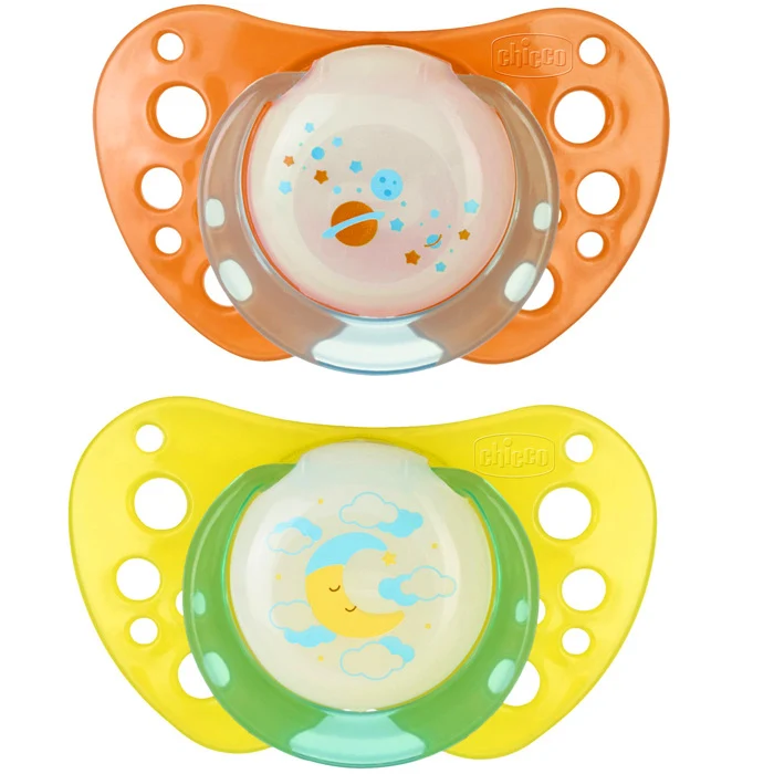 Succhietto Chicco Caucciã¹ Physio Air Night 2 Pz Giallo Arancione 12m+