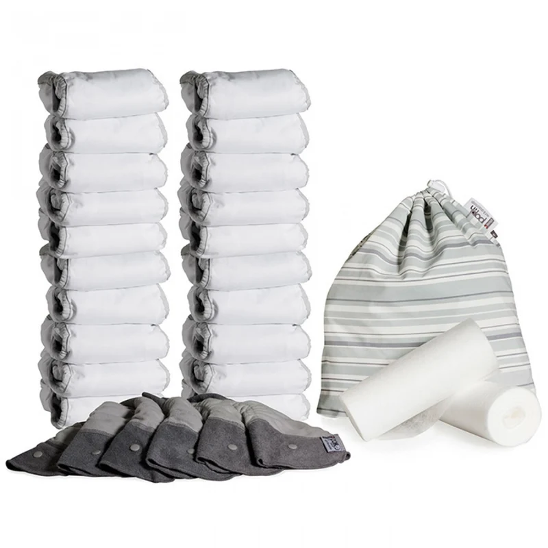 Pop-In Confezione 20 Pannolini Ecologici Lavabili Microfibra Close Parent White Snowball