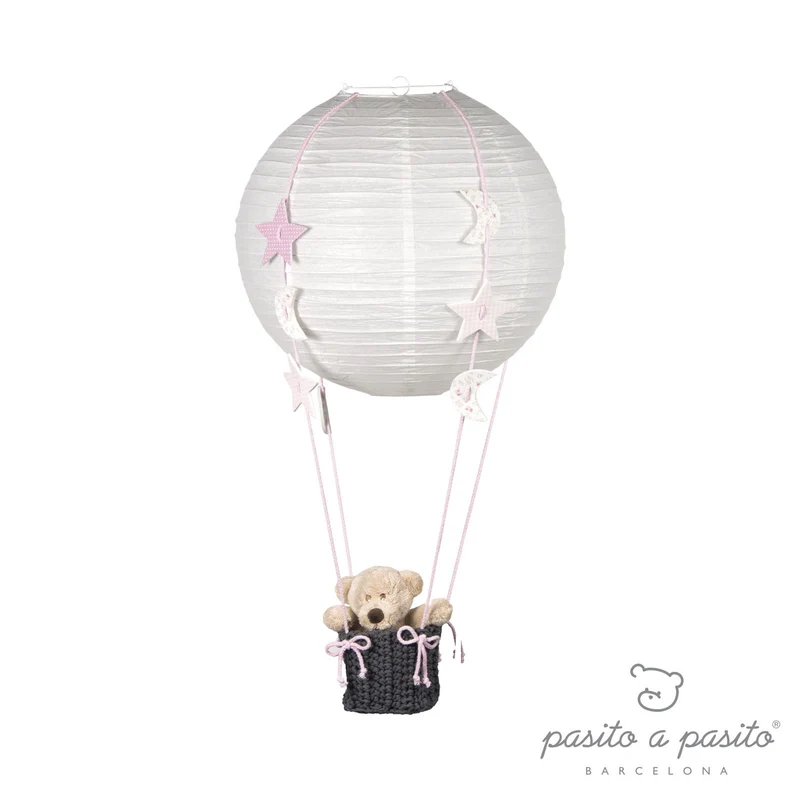 Lampadario Pasito A Pasito Mongolfiera Globo Orso Grigio Rosa