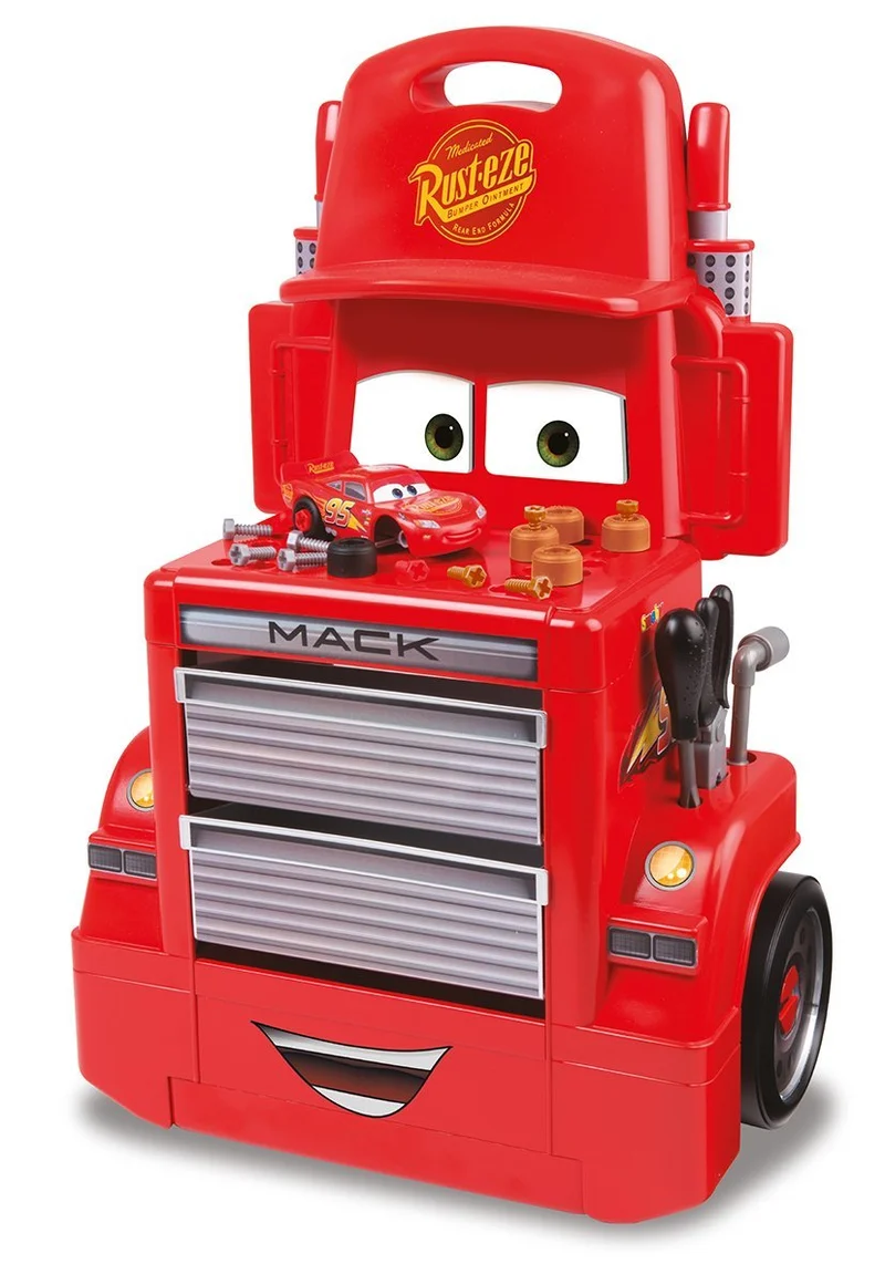 Banco Officina Smoby Cars 3 Mack Truck Trolley + Macchinina Saetta Mcqueen