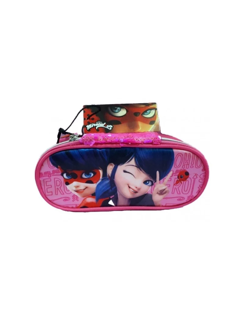Astuccio Ovale Miraculous Rosa Con Paillettes