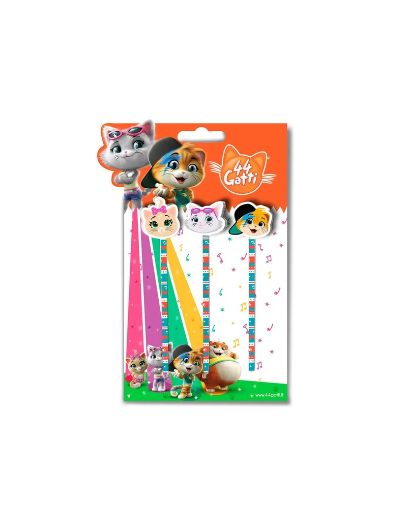 44 Gatti - Set 3 Matite Con Gomma