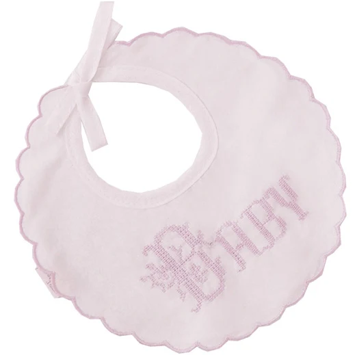 Bavaglino Noibel Ricamo Baby Bianco - Rosa