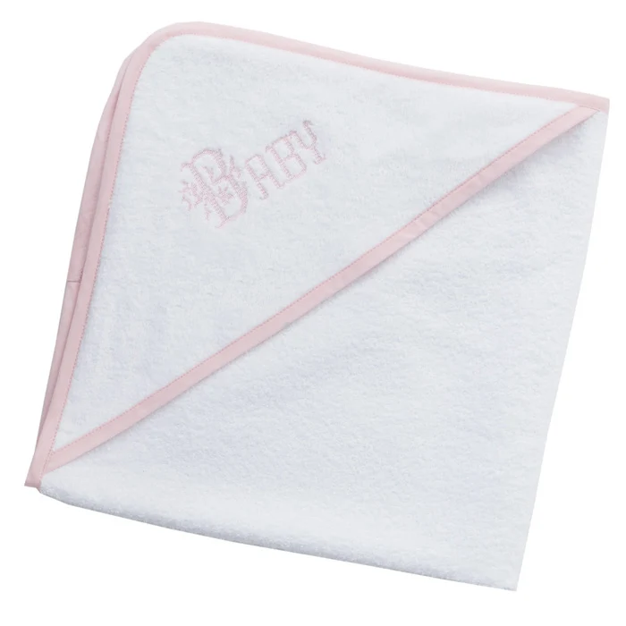 Accappatoio Neonato Spugna Noibel Baby Bianco Rosa