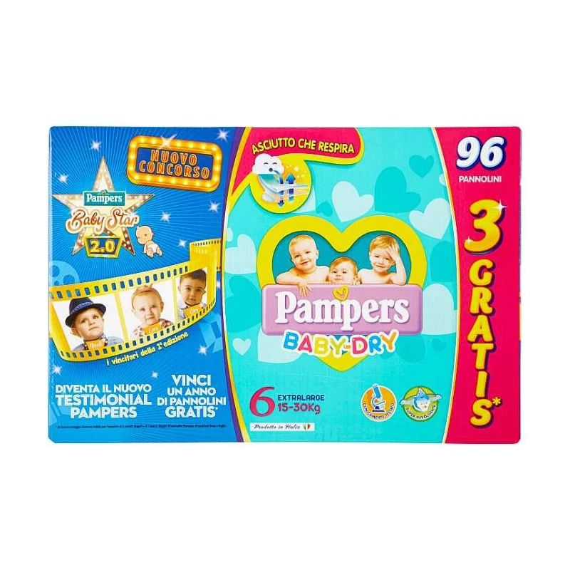 Pannolini Pampers Baby Dry Extralarge Taglia 6 (15-30 Kg) 96 Pz