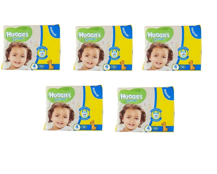 Huggies Unistar Taglia 4 (7-18 Kg), 5 Confezioni Da 18 (90pannolini)