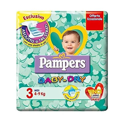 Pannolini Pampers Baby Dry Taglia 3, (4-9 Kg) Confezione Da 20 Pz